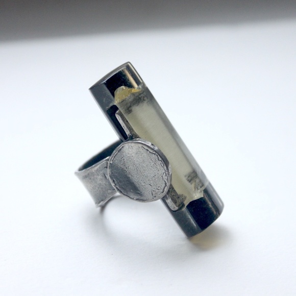 Anne-Marie Chagnon extra large bague ring wide pewter resin étain size US 8 - Picture 9 of 14